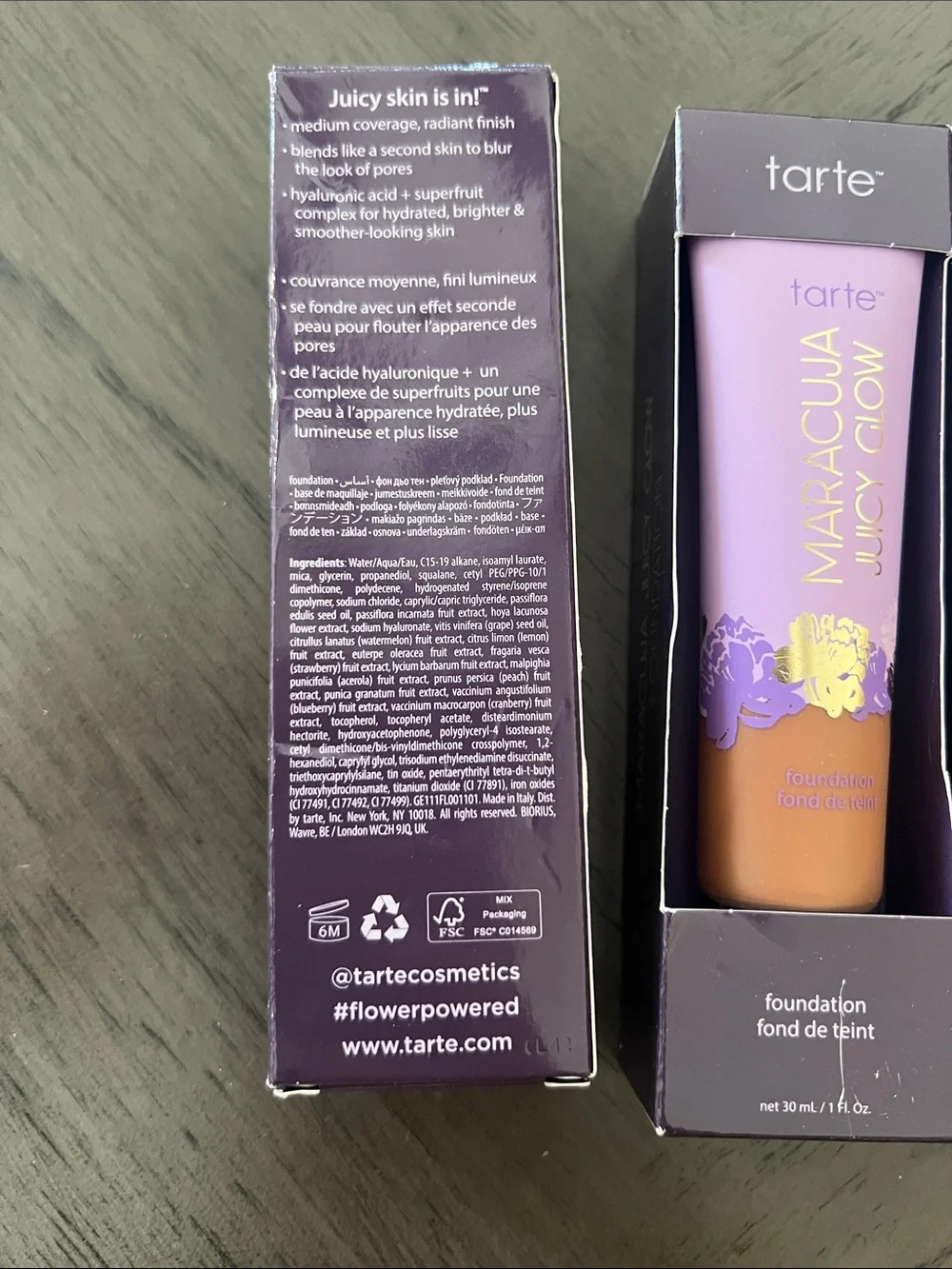tarte Maracuja Juicy Glow Foundation - Purple & Gold Packaging shade 48N lotof3